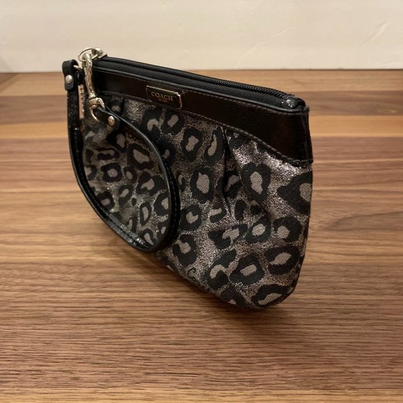 Coach Gray Metallic Madison Ocelot Leopard Wristlet - Picture 3 of 6